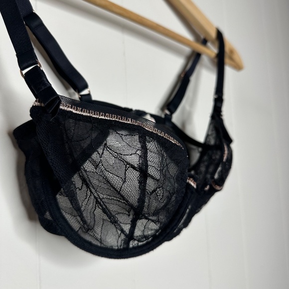 LOU lace bra, Black Sheer Lingerie with Sparkly lurex frill, 32D - Picture 8 of 16